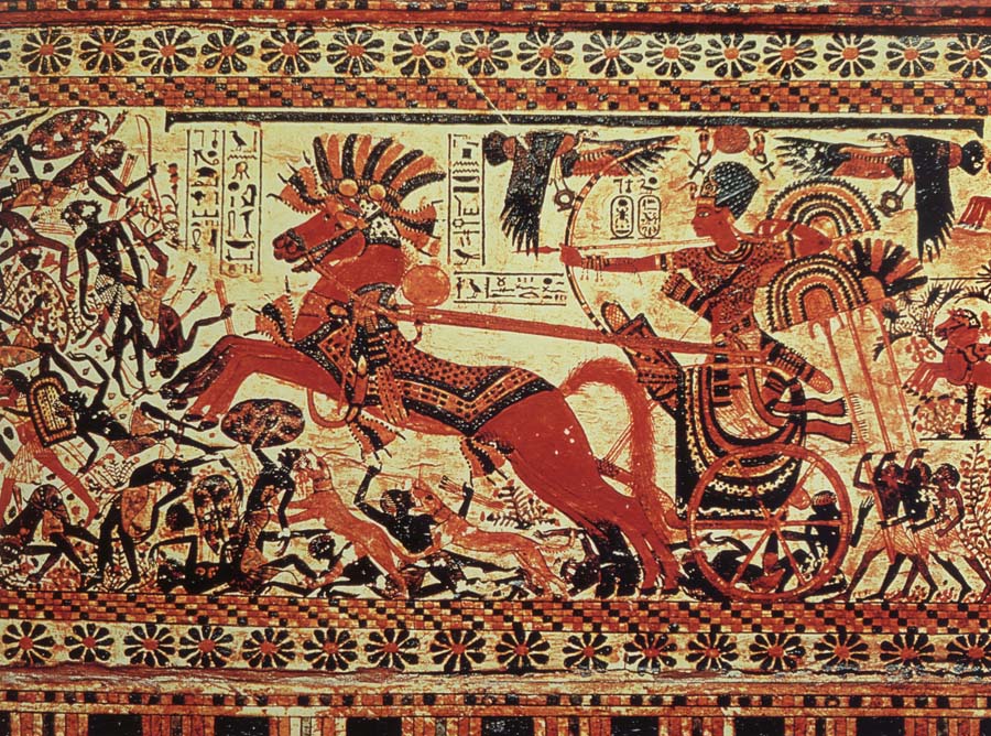 Agypten Tutanchamun in its Streiwagen in the attack on African